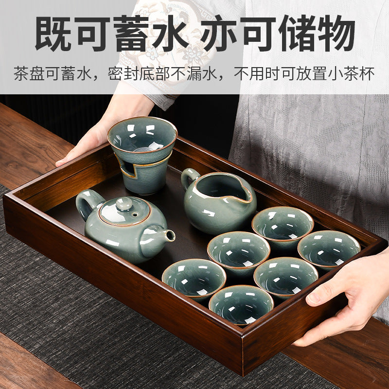 中式竹制茶盘 商务家用干泡盘 胡桃木色山外山蓄水茶盘茶海