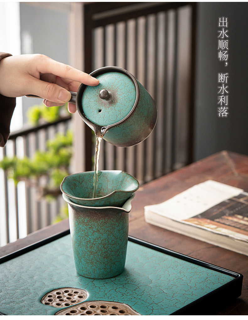 日式窑变茶具套装 茶盘礼盒家用办公室轻奢高档陶瓷侧把壶